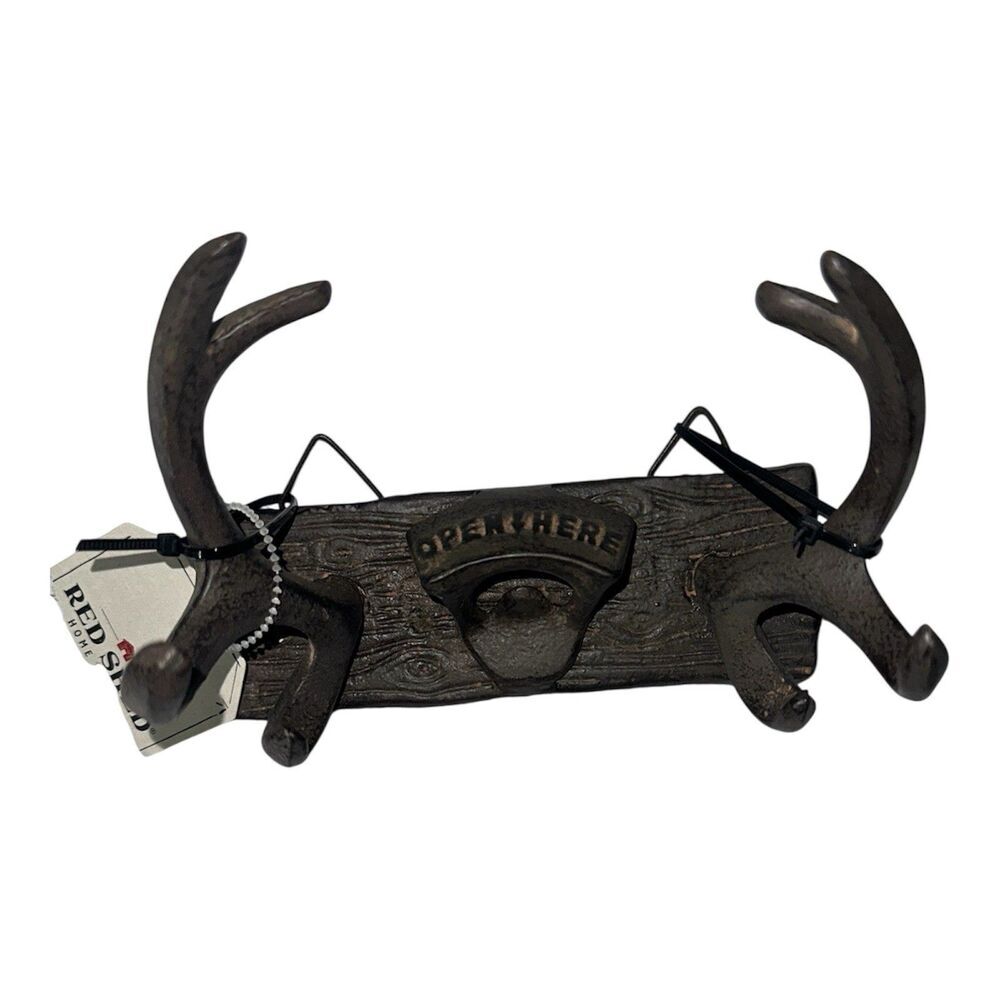 NWT Red‎ Shed Wall Hanging Antler Style Bottle Opener 2 Nail Hangers